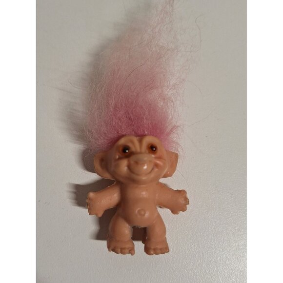 Vintage 1964 SHE Troll Doll Pink Hair 1.5" Blue Dress DAM Amber Eyes - Picture 4 of 10